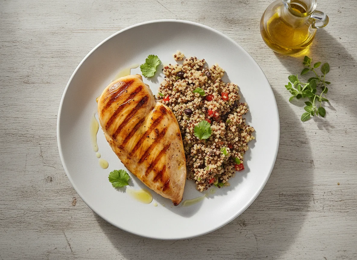 Pechuga de pollo a la plancha con quinoa photo