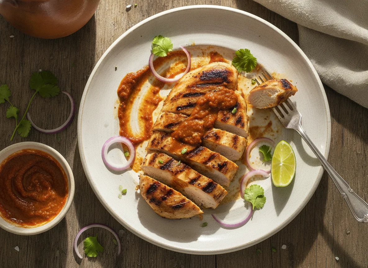 Pechuga de pollo a la plancha con restos de salsa photo