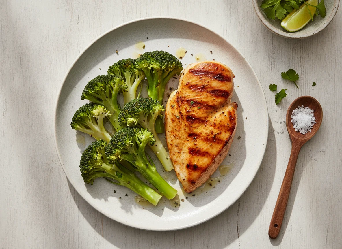 Pechuga de pollo asada con brócoli photo