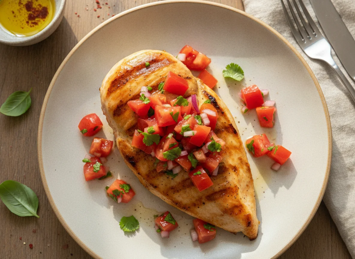 Pechuga de pollo asada con jitomate photo