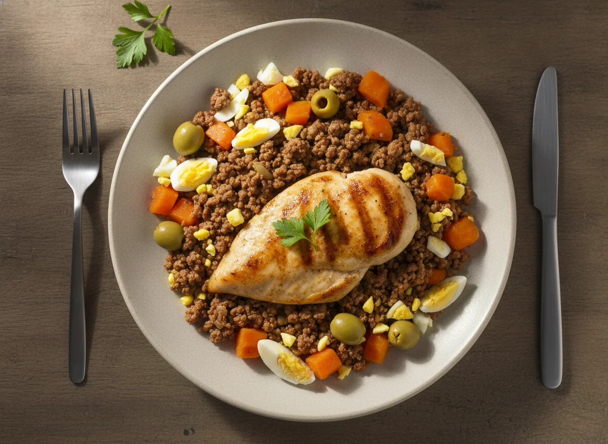 Pechuga de pollo con carne picada y zanahorias photo