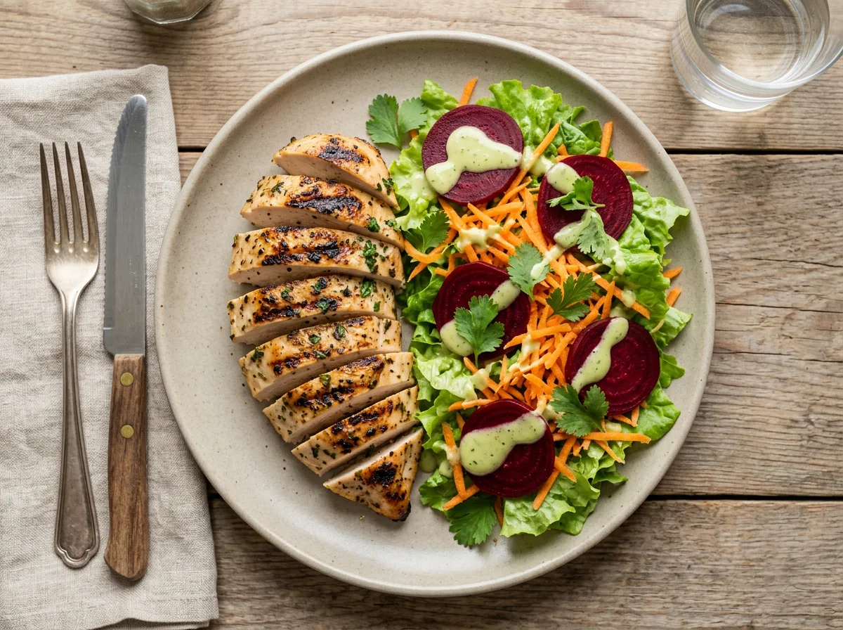 Pechuga de pollo con ensalada photo