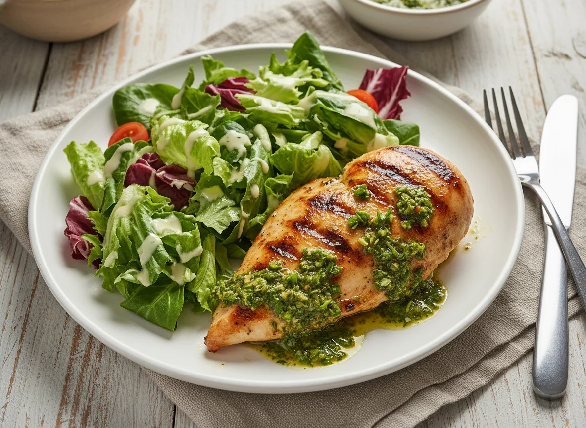 Pechuga de pollo con ensalada de lechuga photo
