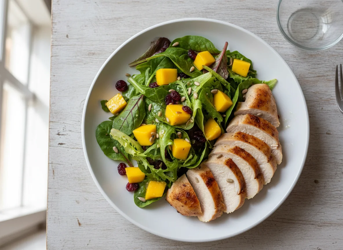 Pechuga de pollo con ensalada de mango photo
