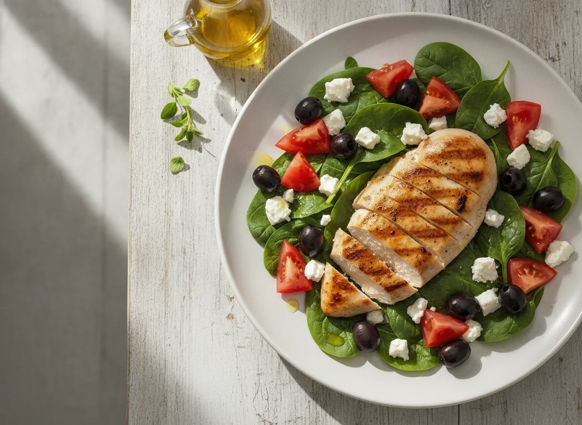 Pechuga de pollo con ensalada griega photo