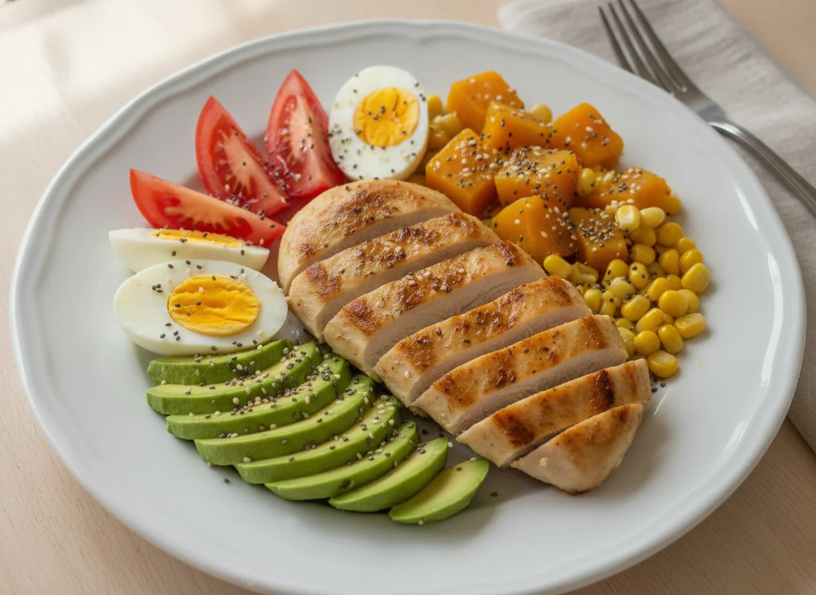 Pechuga de pollo con ensalada mixta y semillas photo