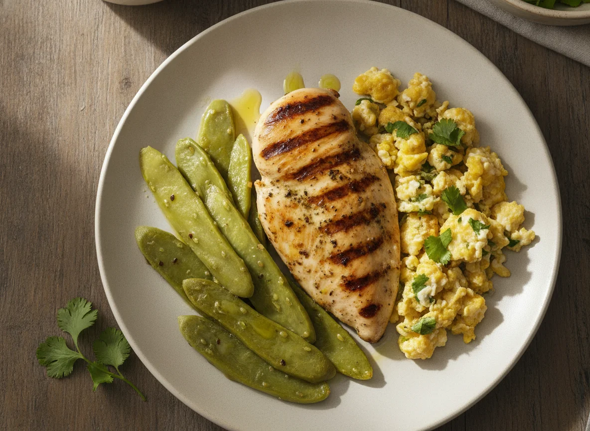 Pechuga de pollo con nopales y huevo photo
