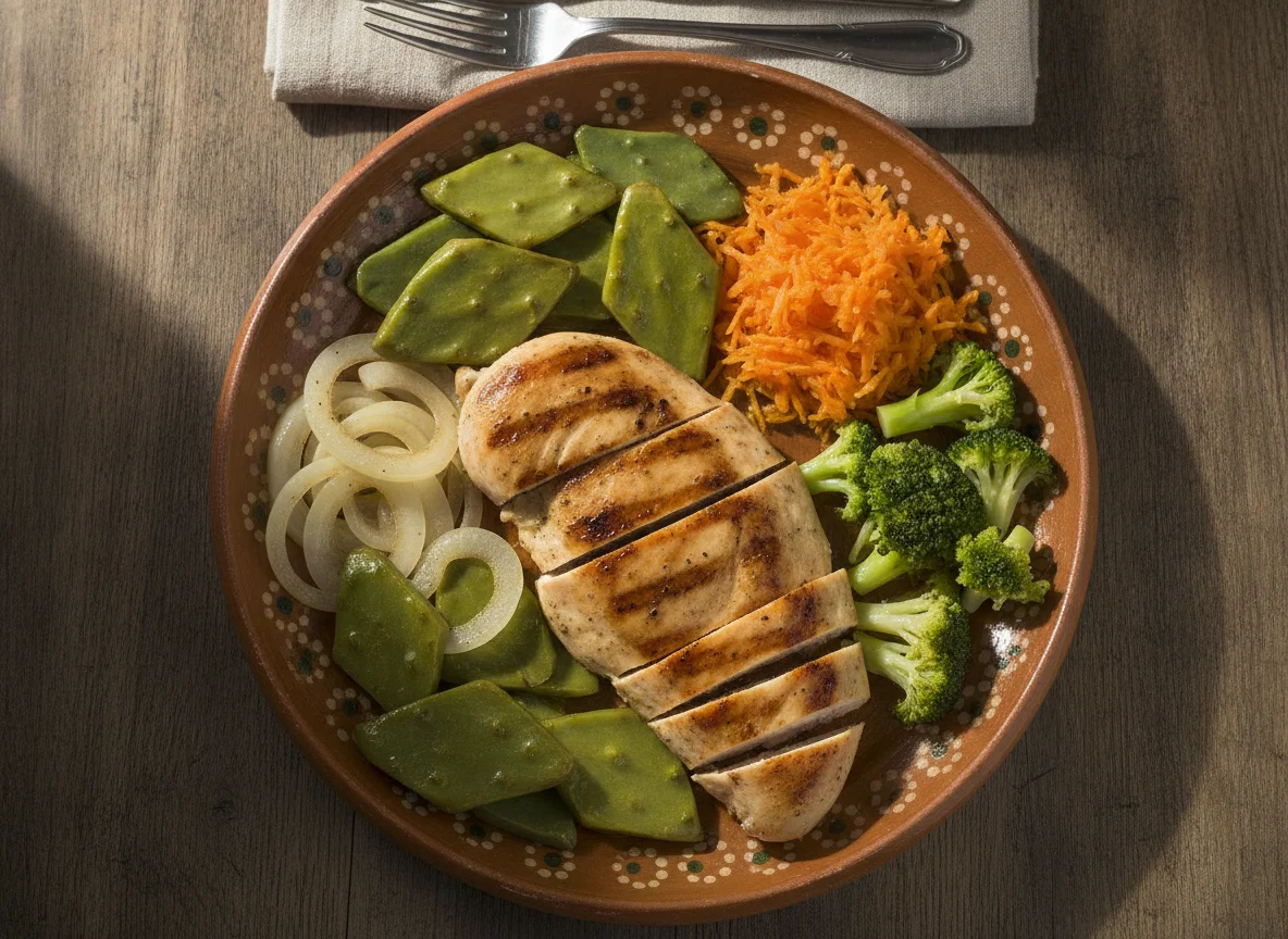 Pechuga de pollo con nopales y verduras photo