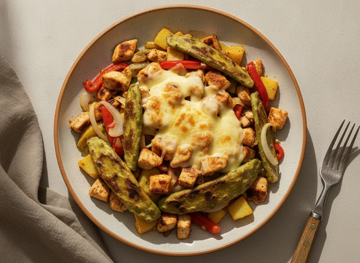 Pechuga de pollo con papas y nopal photo