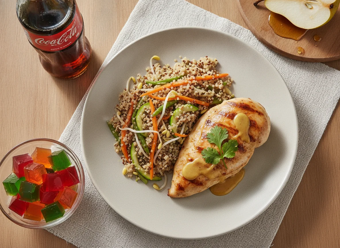 Pechuga de pollo con quinoa y verduras salteadas photo