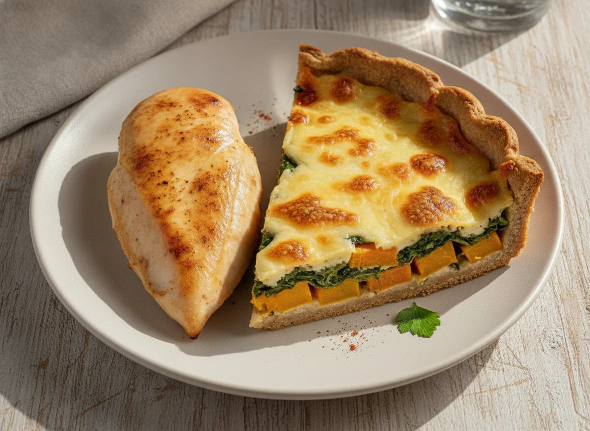 Pechuga de pollo con tarta de vegetales photo