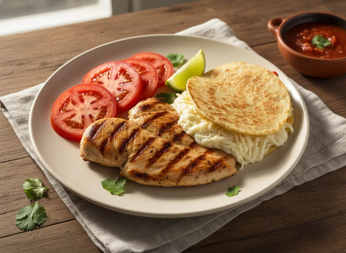 Pechuga de pollo con tomate y quesadilla photo