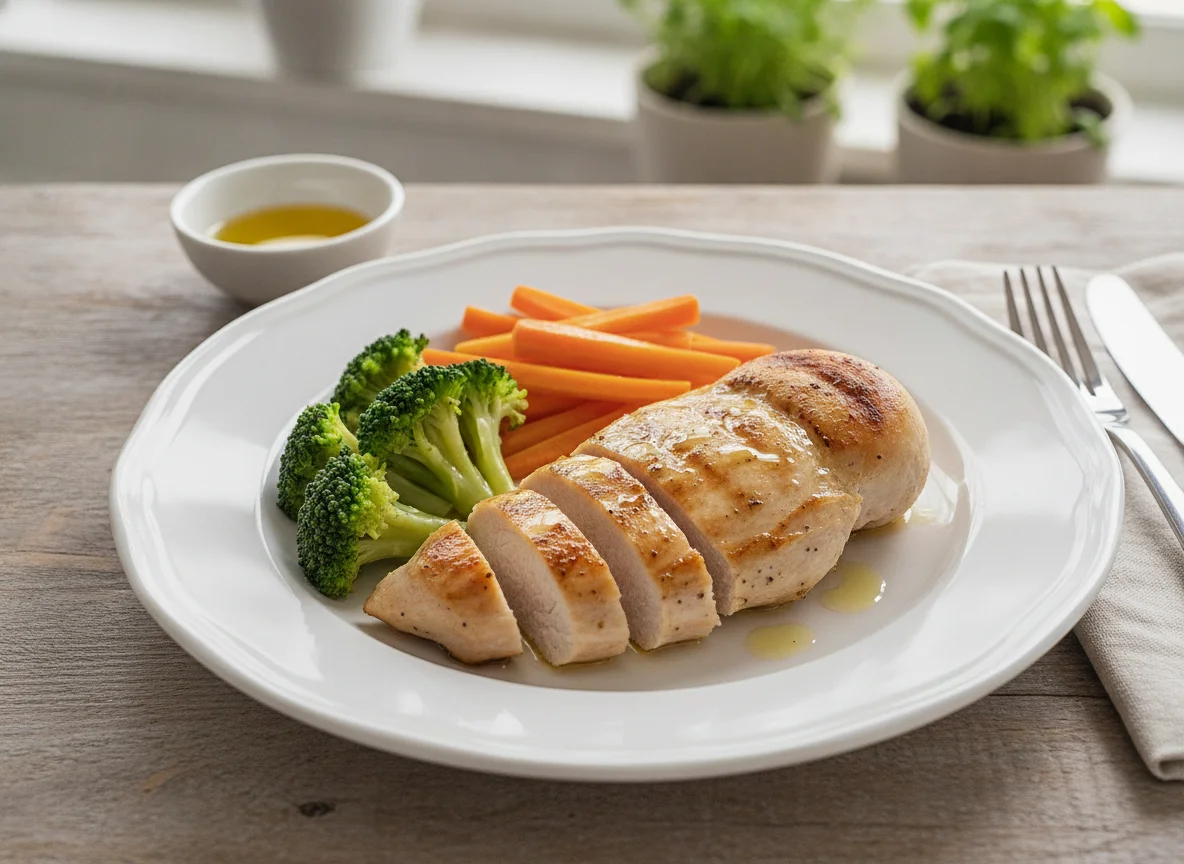 Pechuga de pollo con verduras al vapor photo