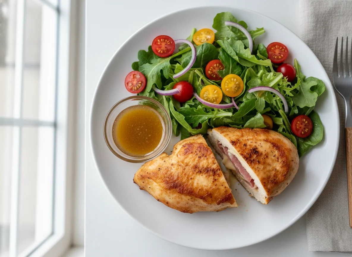 Pechuga de pollo rellena con ensalada photo