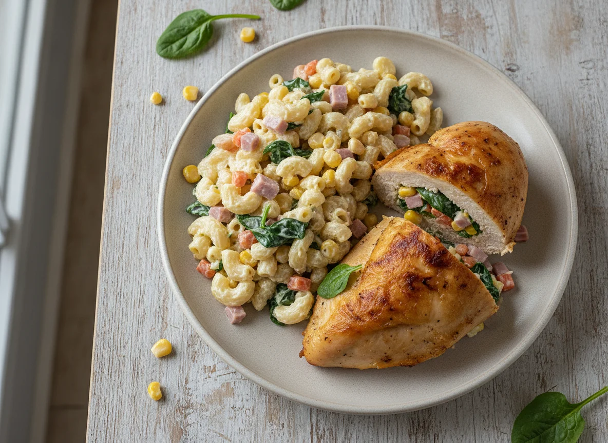 Pechuga de pollo rellena con ensalada de coditos photo