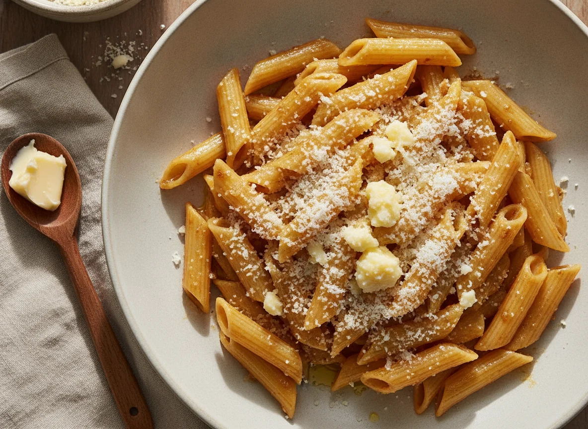 Penne con queso rallado photo