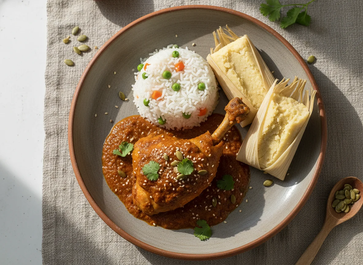 Pepián de pollo con arroz y tamalitos photo