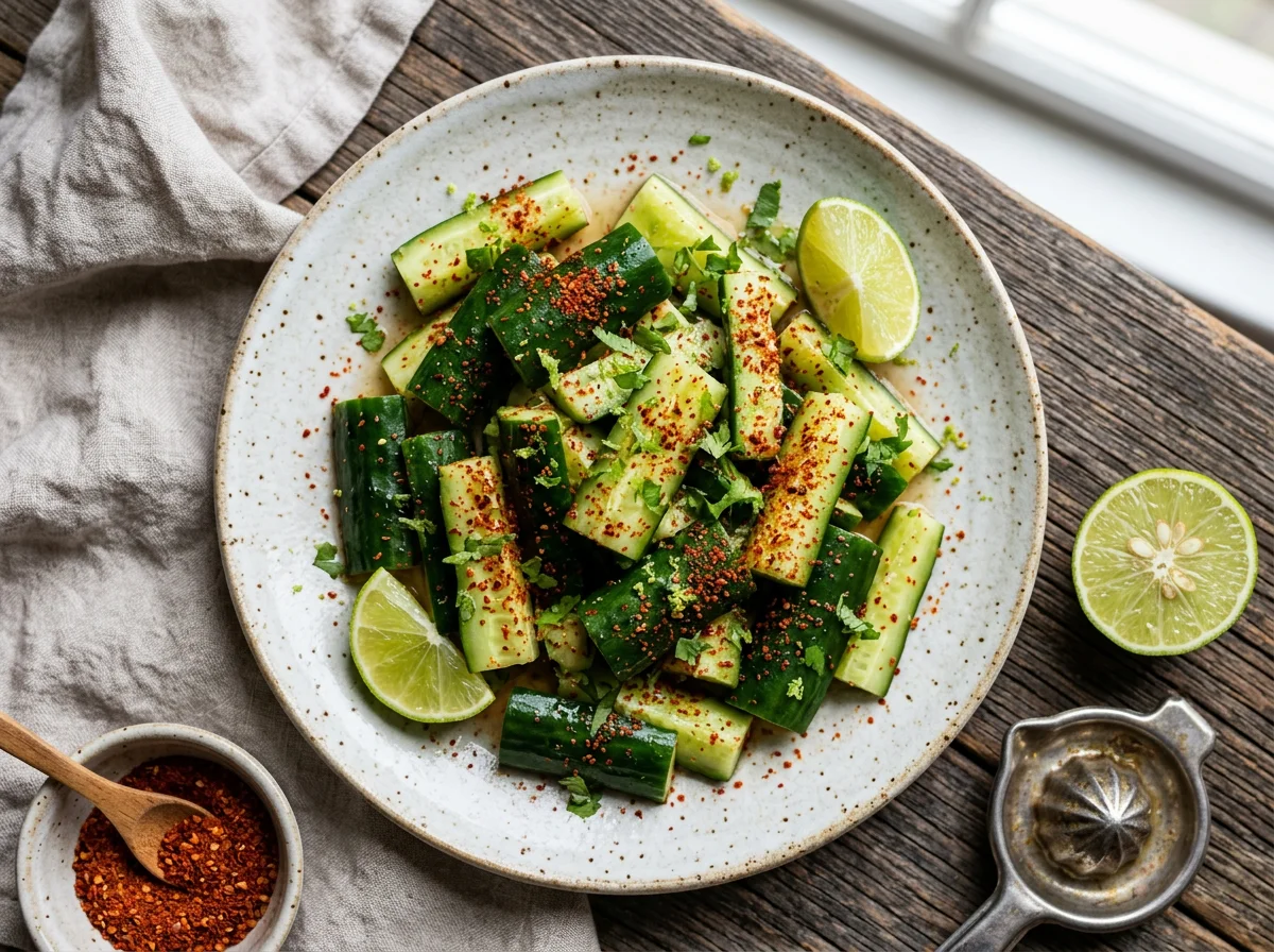 Pepino con chile y limón photo