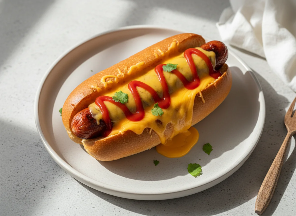 Perro caliente con queso photo