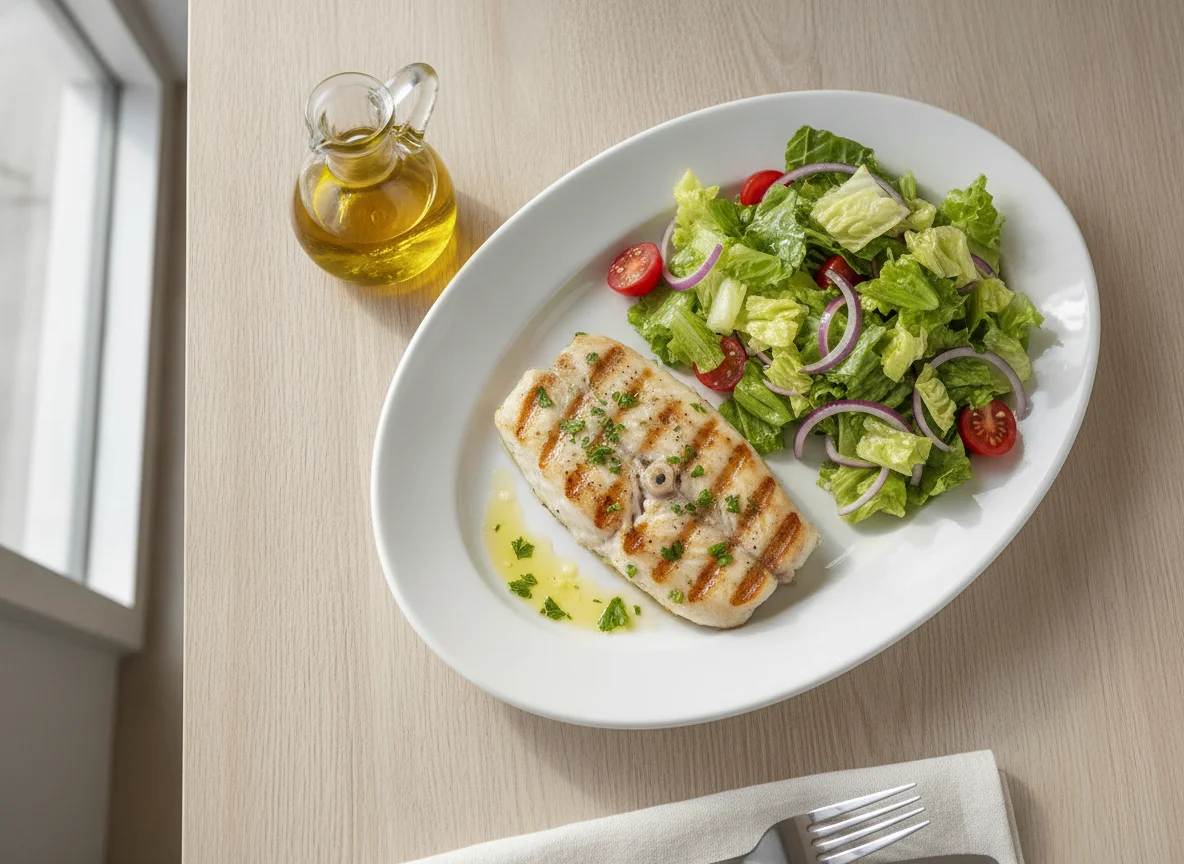 Pescado a la plancha con ensalada mixta photo