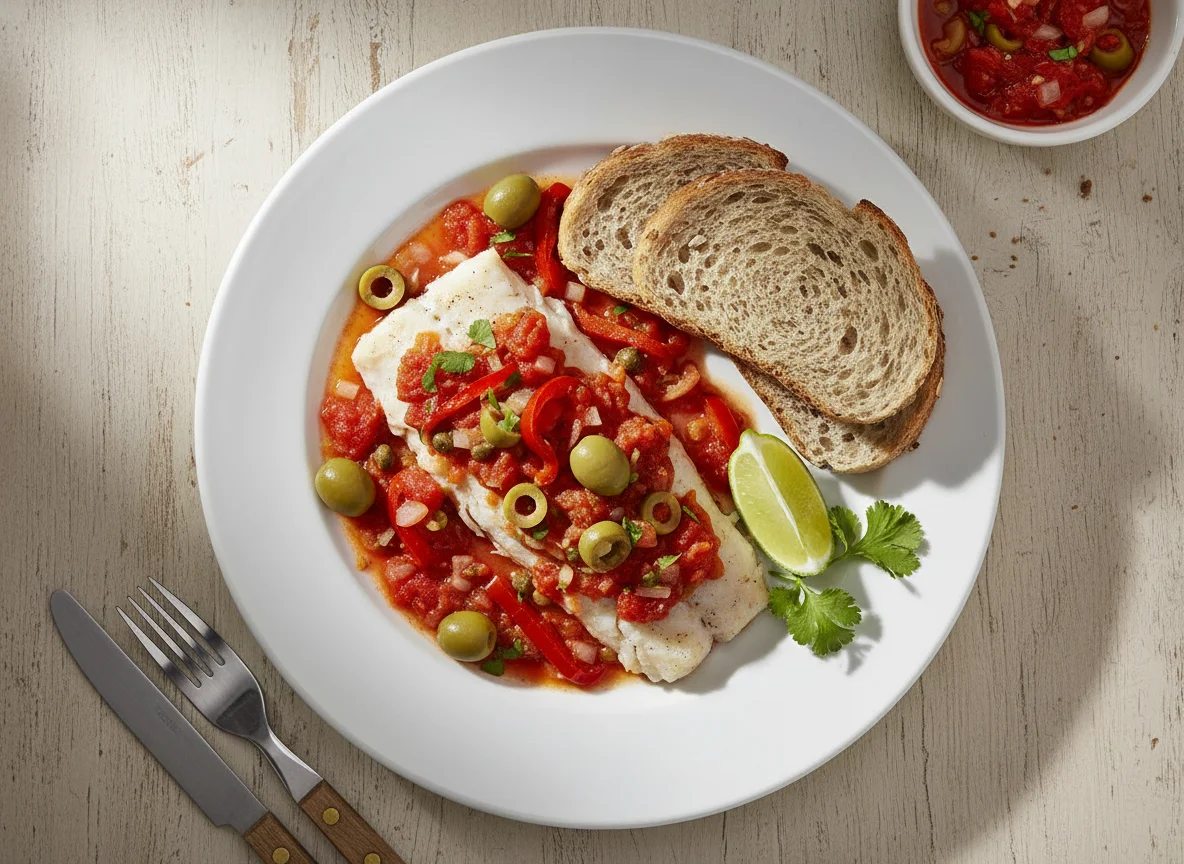 Pescado a la Veracruzana con pan integral photo