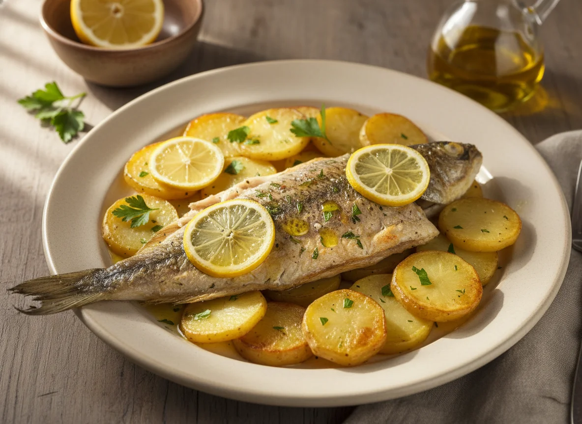 Pescado al horno con patatas photo