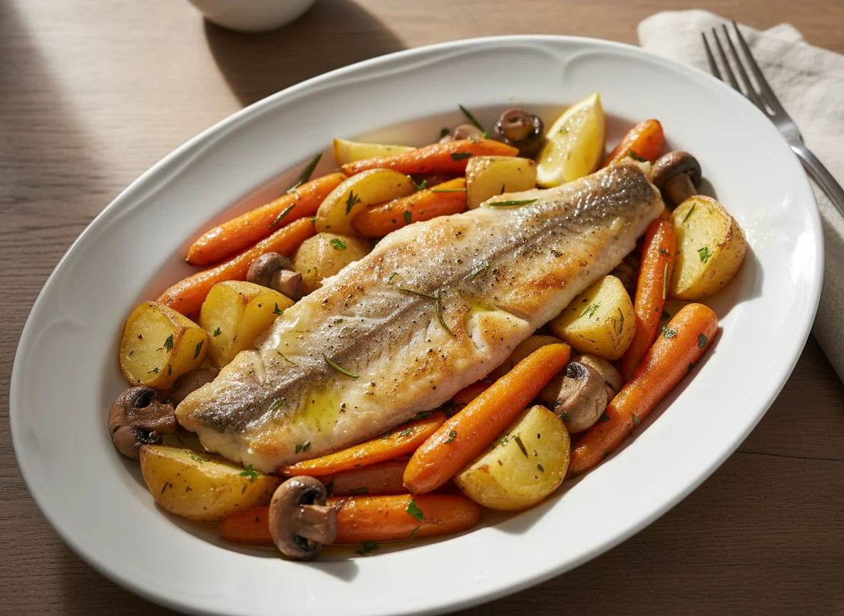 Pescado al horno con verduras photo