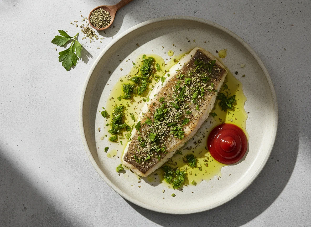 Pescado blanco con hierbas photo