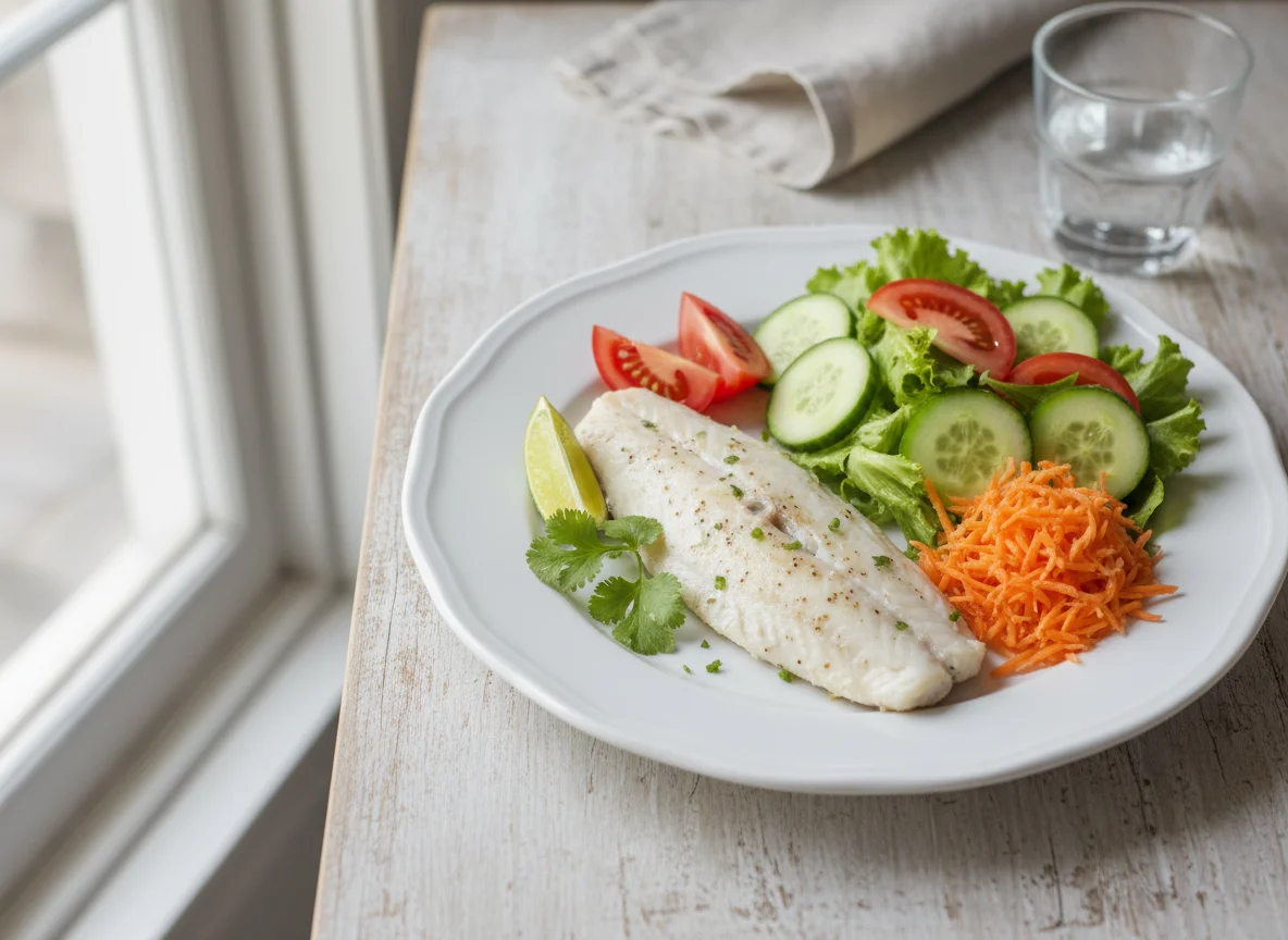 Pescado con ensalada fresca photo