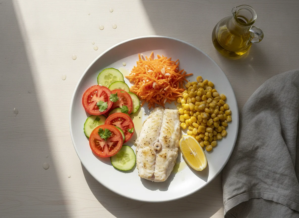 Pescado con ensaladas variadas photo