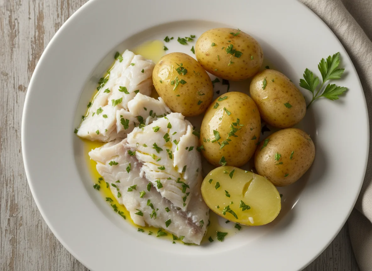 Pescado con papas cocidas photo