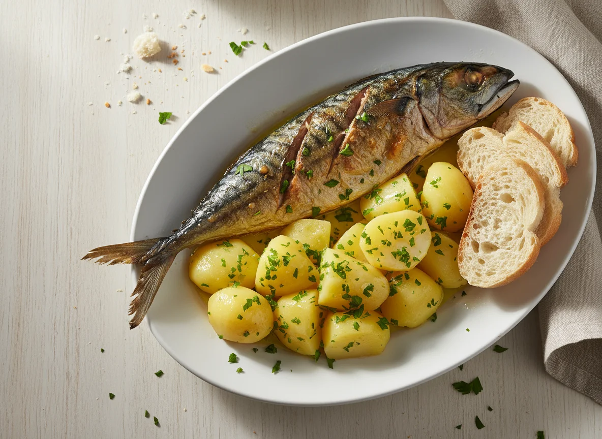 Pescado con patatas cocidas photo