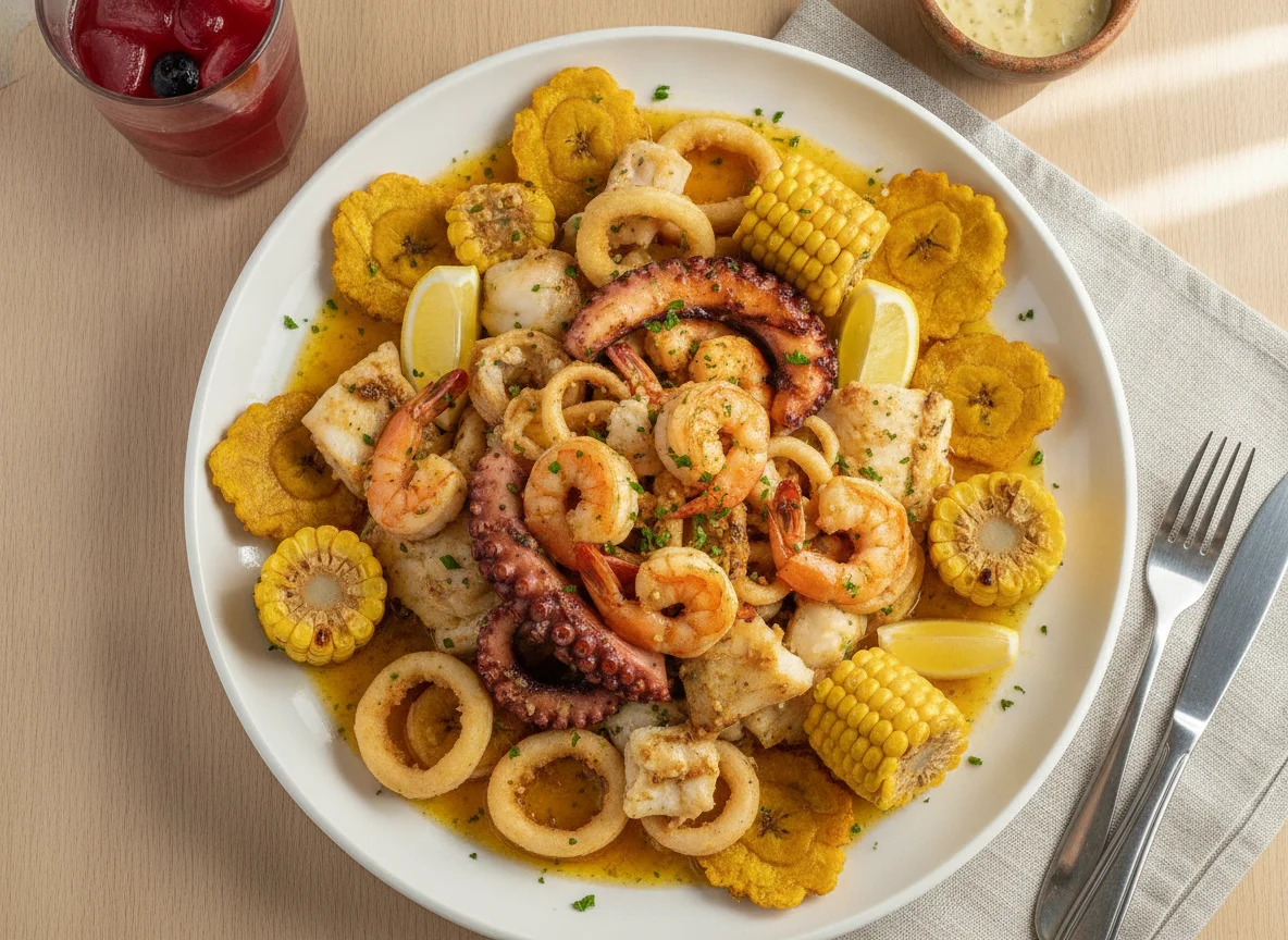 Picada de Mariscos con Patacón y Mazorca photo