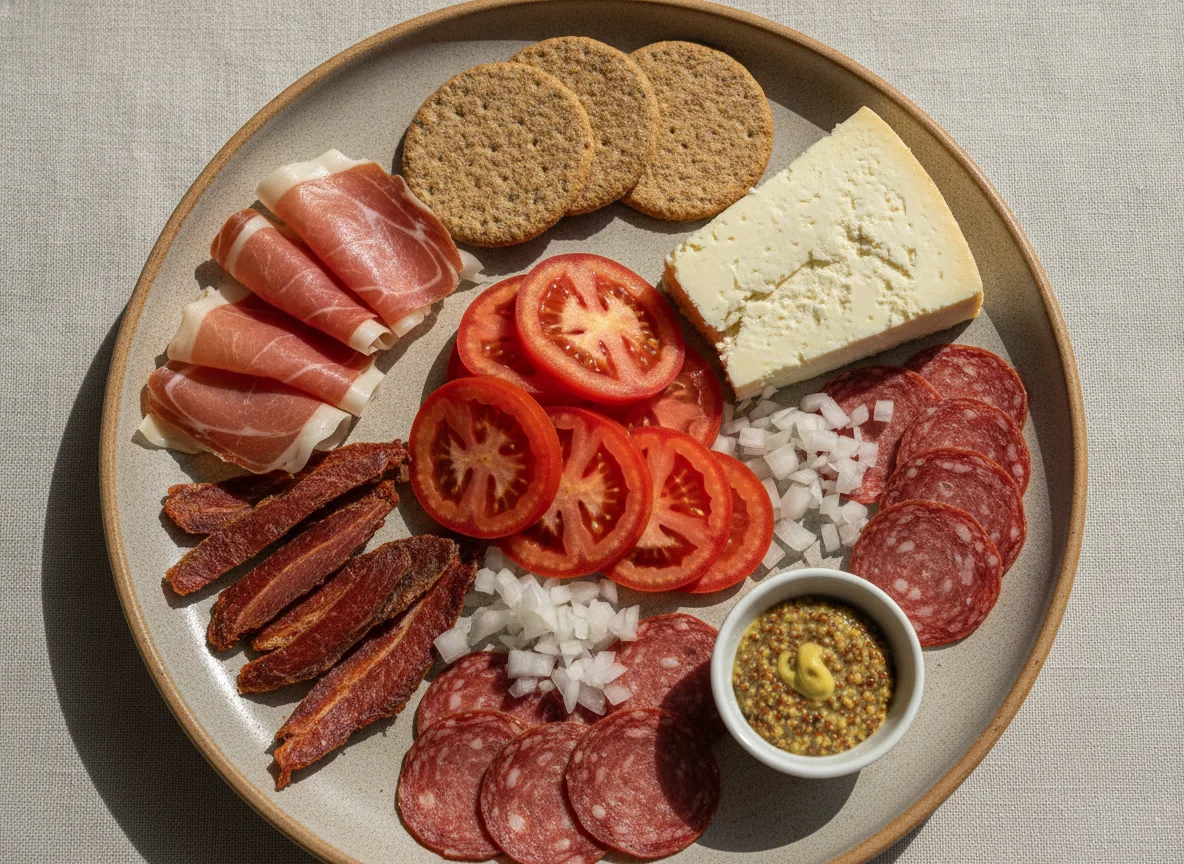 Picada variada con embutidos y vegetales photo