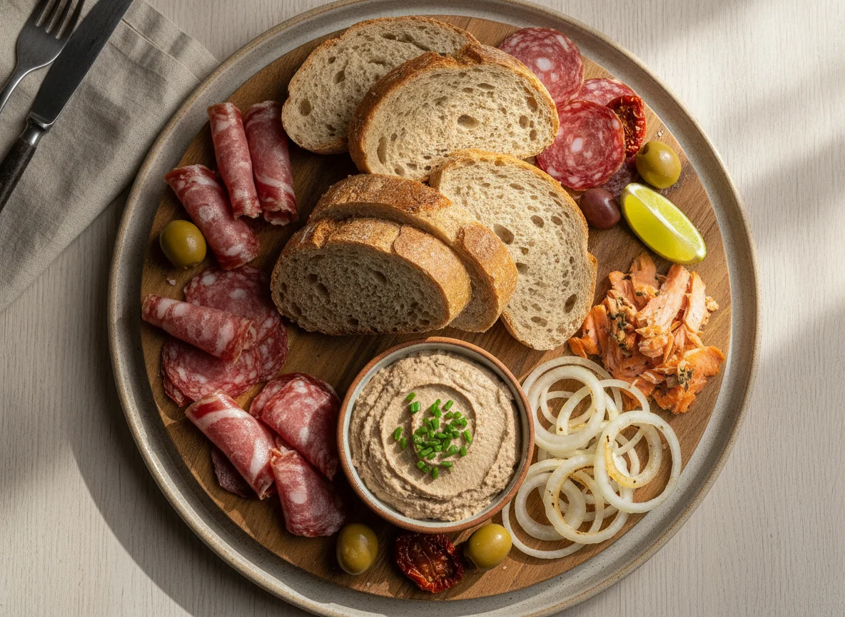 Picada variada con pan y embutidos photo
