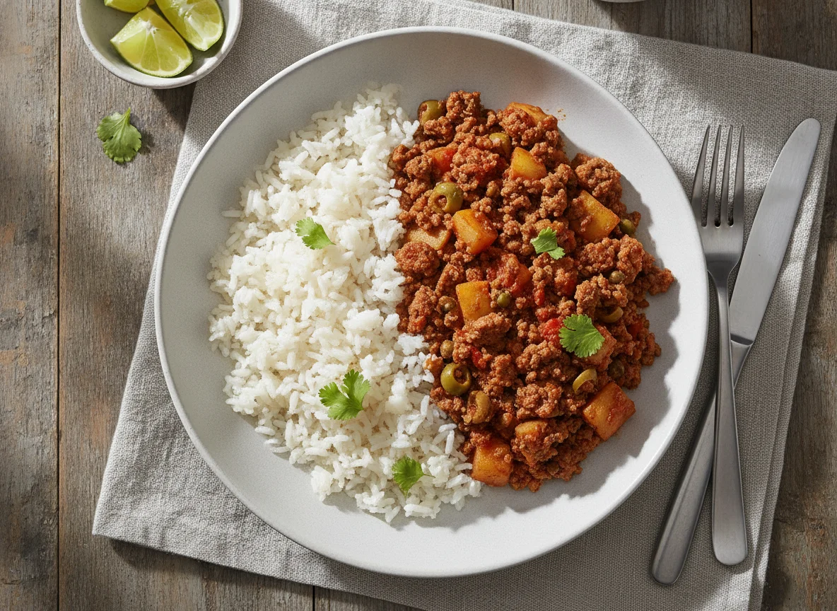 Picadillo con arroz blanco photo