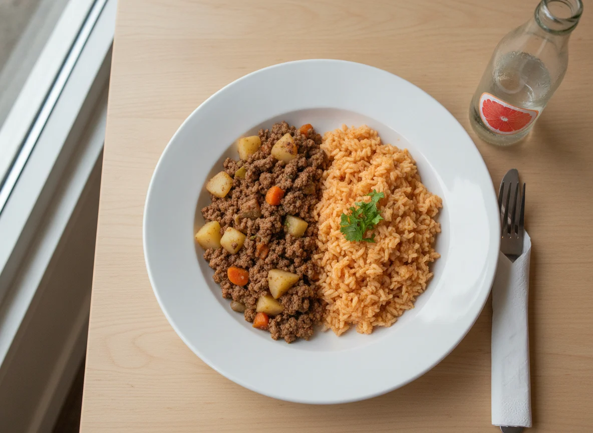 Picadillo con arroz rojo cremoso photo