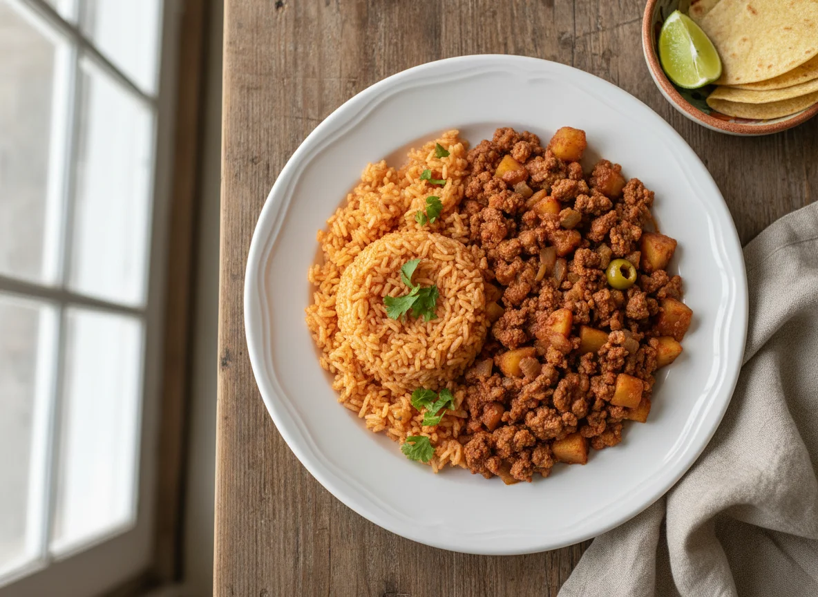 Picadillo con arroz rojo photo