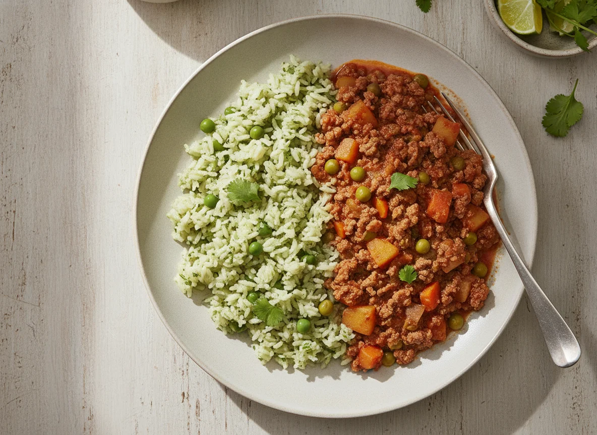 Picadillo con arroz verde photo