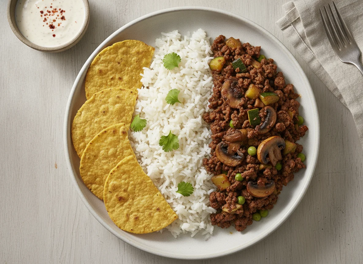 Picadillo con champiñones y arroz photo