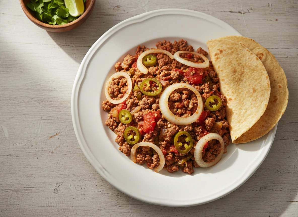 Picadillo con chile y cebolla photo
