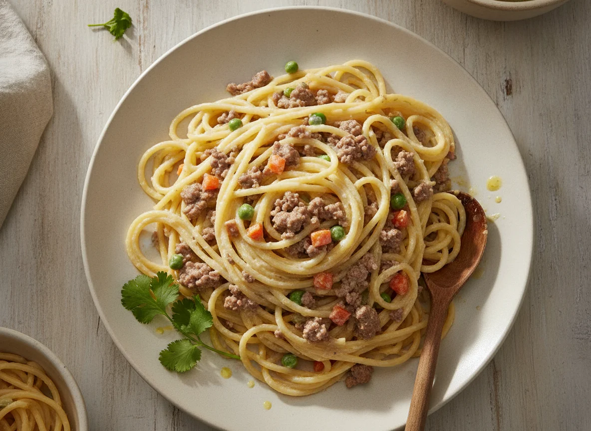 Picadillo con Espagueti a la Crema photo