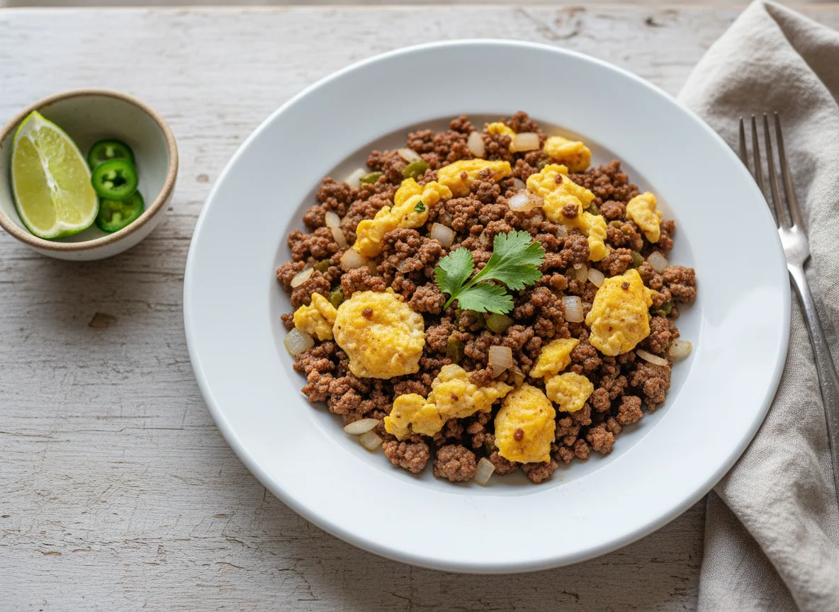 Picadillo con huevo revuelto photo