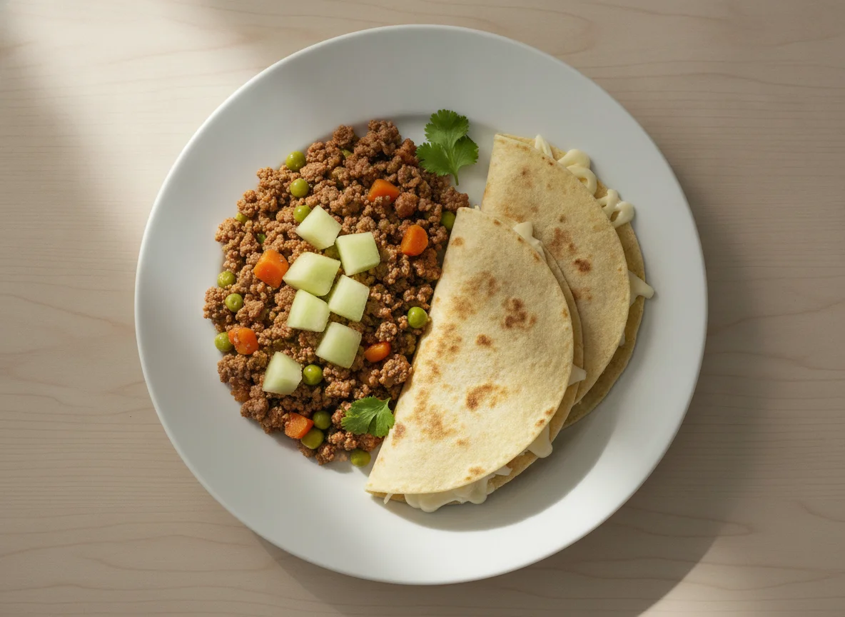 Picadillo con melón y quesadilla photo