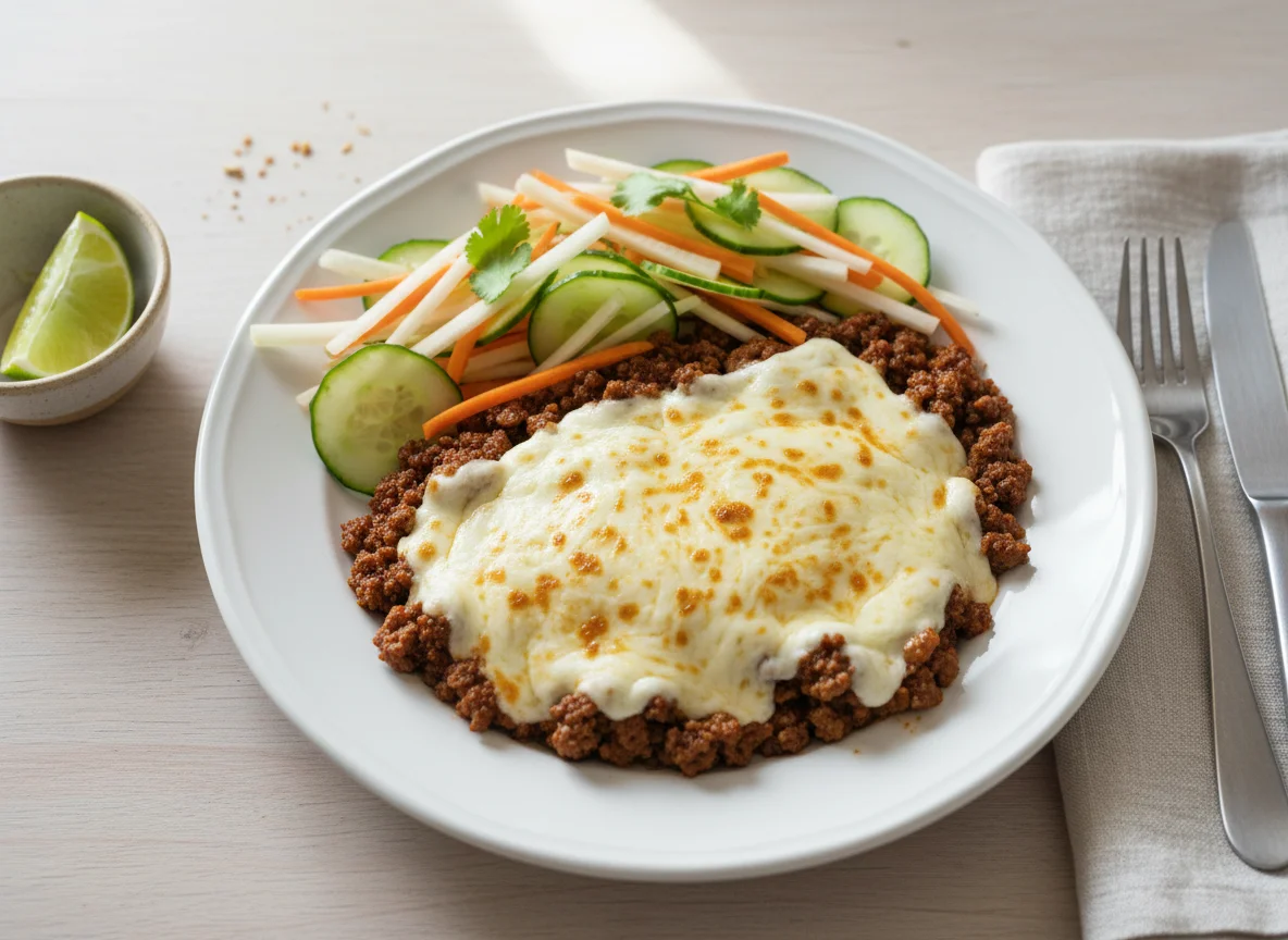 Picadillo con queso y ensalada photo