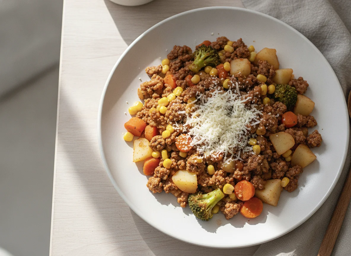 Picadillo con verduras y queso photo