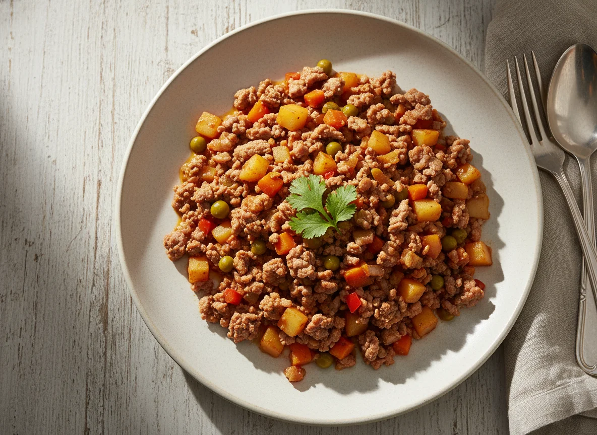 Picadillo de carne molida con verduras photo