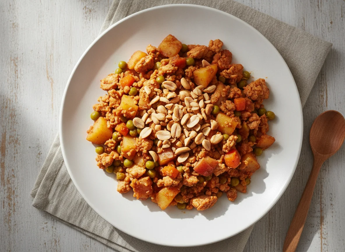 Picadillo de pollo con manzana y cacahuates photo