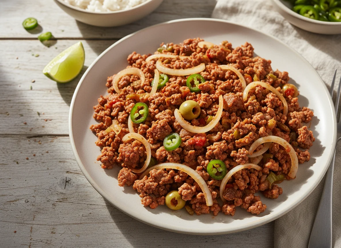Picadillo de res con chile y cebolla photo
