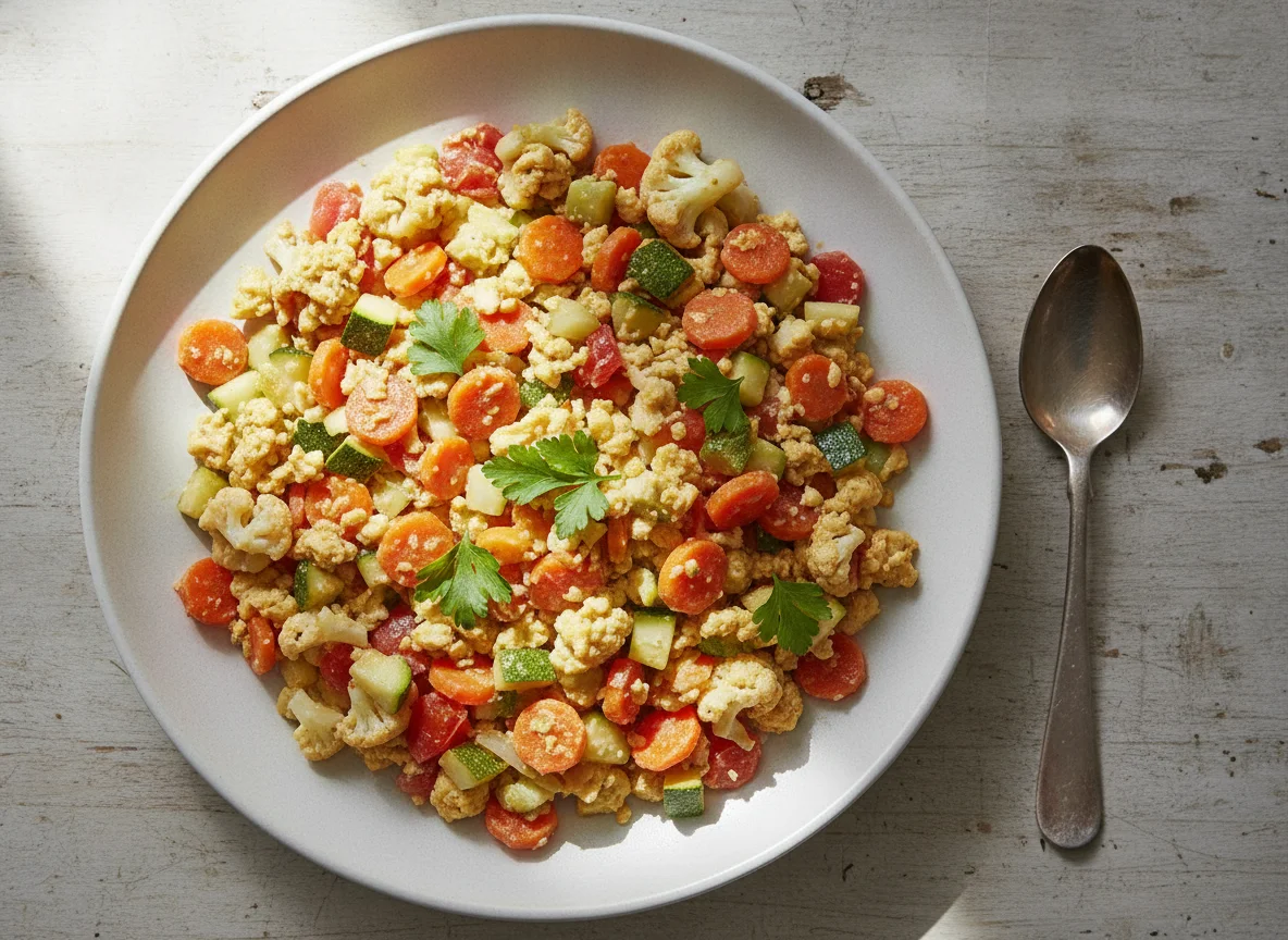 Picadillo de verduras con huevo photo